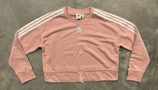 Adidas Cropped Crewneck Sweatshirt Size Medium Oversized Pink 3 Stripes