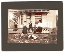 Antique Mounted Family Photo: RELATIVE Crashing Bicycle For The Photographer 