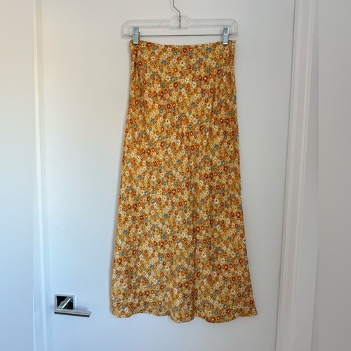 Reformation 2 Pratt Yellow Floral Print Silk Midi Skirt Slip - Picture 2 of 7