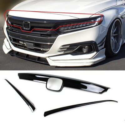 #ad FOR 2021 2022 HONDA ACCORD GLOSS BLACK FRONT GRILL GARNISH TRIM EYELID COVER $45.81