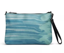 Womens Wristlet Purse Aqua Abstract Print Crossbody Shoulder Bag Detach Strap