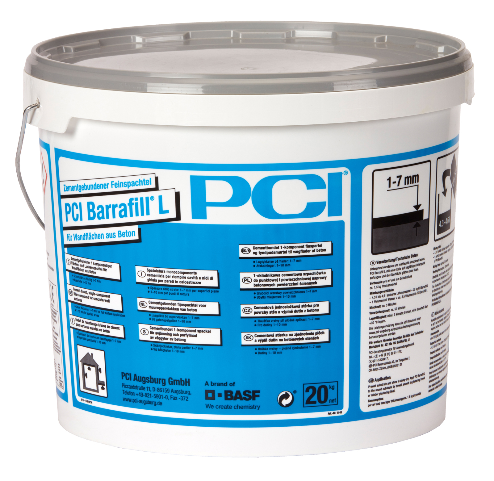 PCI Barrafill L 20 kg Dark Gray Cement-Based Fine Plaster Compound