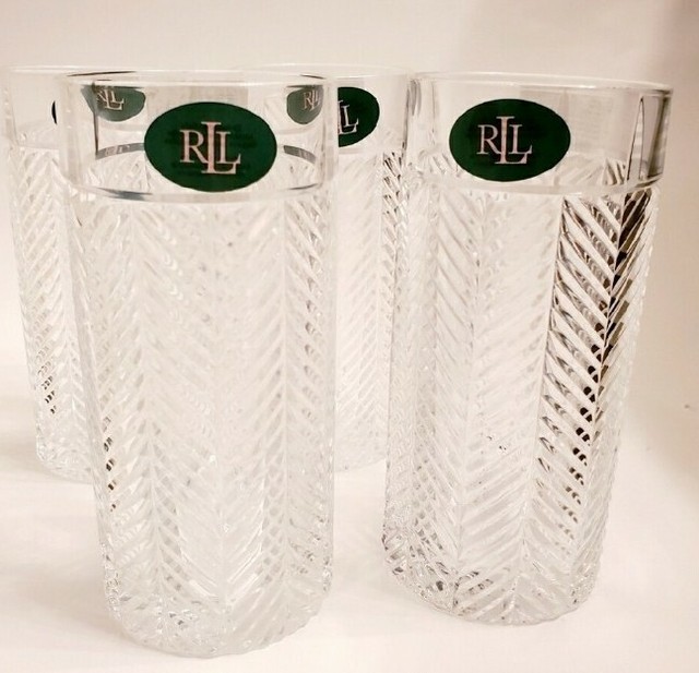 Ralph Lauren Crystal Herringbone Highball Glasses Set of 4 for sale