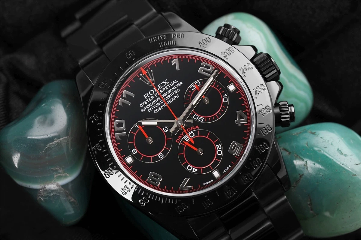 Smadre Menneskelige race Fysik Rolex Cosmograph Daytona Black/Red Racing Dial PVD/DLC Coated Watch 116523  | eBay