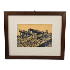 QUADRO DISEGNO CHINA su carta Raffigurazione Case Tetti Opera del 1970 E CORNICE