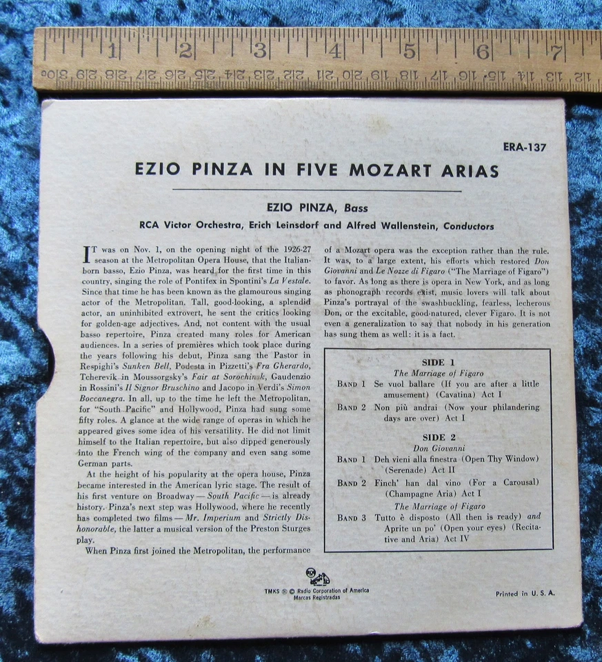 Rare 7" Board Cover LP 5 Mozart Arias Ezio Pinza 45 Extended Play - Image 2 of 3