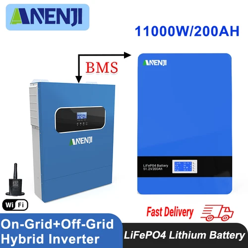 11KW On-Grid Off-Grid Hybrid Solar Inverter 2*MPPT+10kWh LiFePO4 Storage Battery
