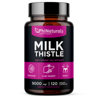 Milk Thistle 9000mg (Silymarin) Extract 120Caps Phi Naturals Vegan/NonGMO