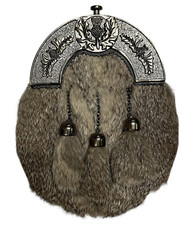 Scottish Men's Fur Sporran Thistle Cantle in 3 Tassels Kilt Sporran With Chain