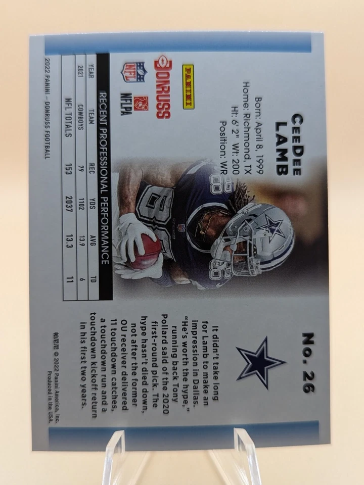 2022 Panini Donruss Football Retro 1992 CeeDee Lamb card #26 Dallas Cowboys - Image 2 of 2