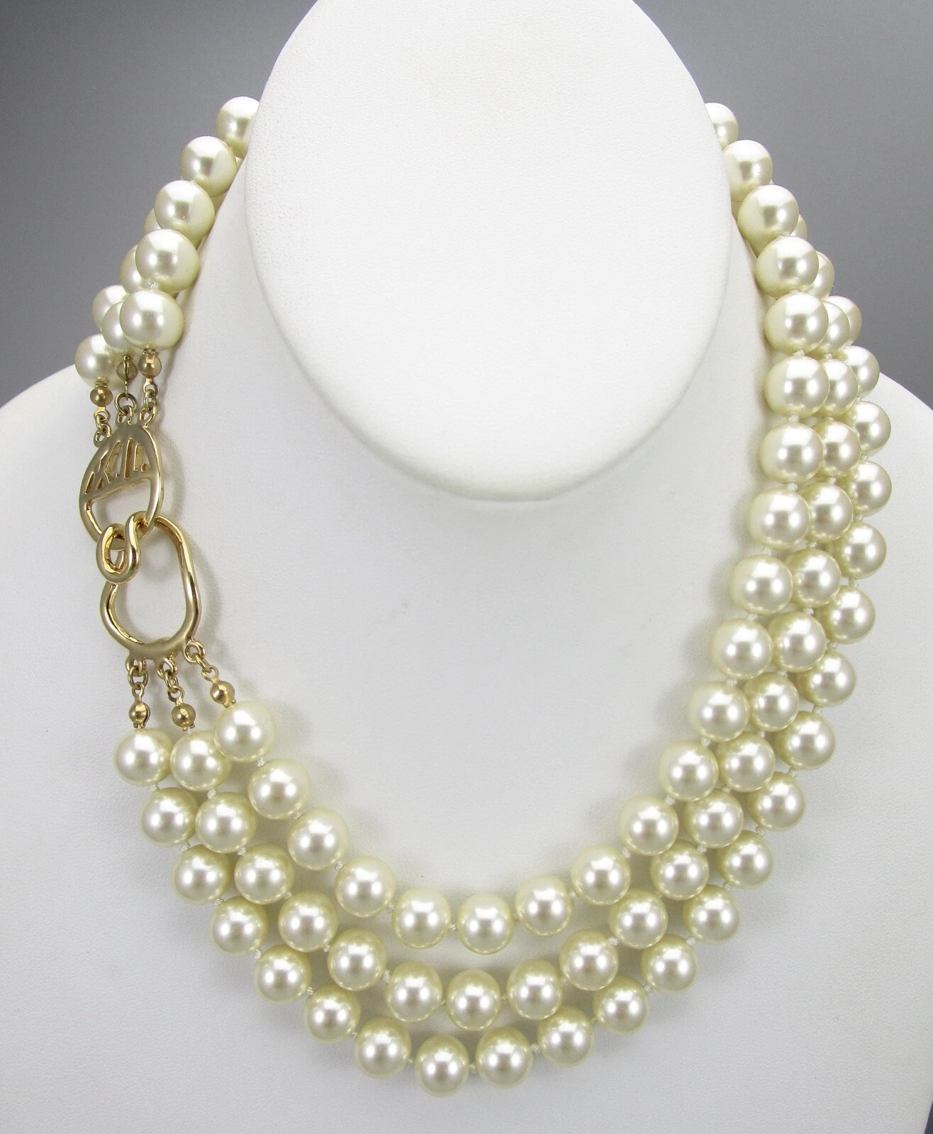 OFF WHITE COLLANA CLASSICA KENNETH JAY LANE ANNODATA A MANO 3 FILI VETRO BIANCO SPORCO PERLE