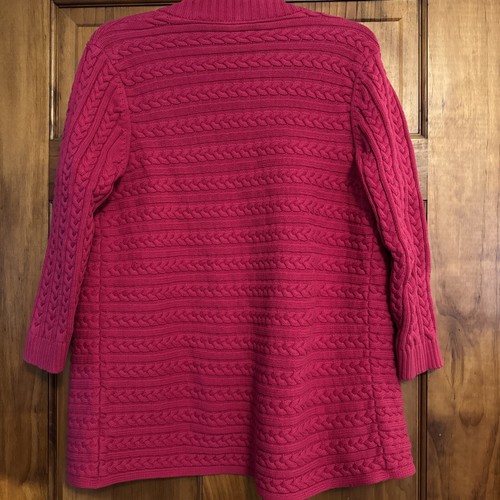 Cárdigan Talbots Mujer Talla Grande Frente Abierto Rosa Fucsia Tejido con Cable Manga 3/4 - Imagen 6 de 11