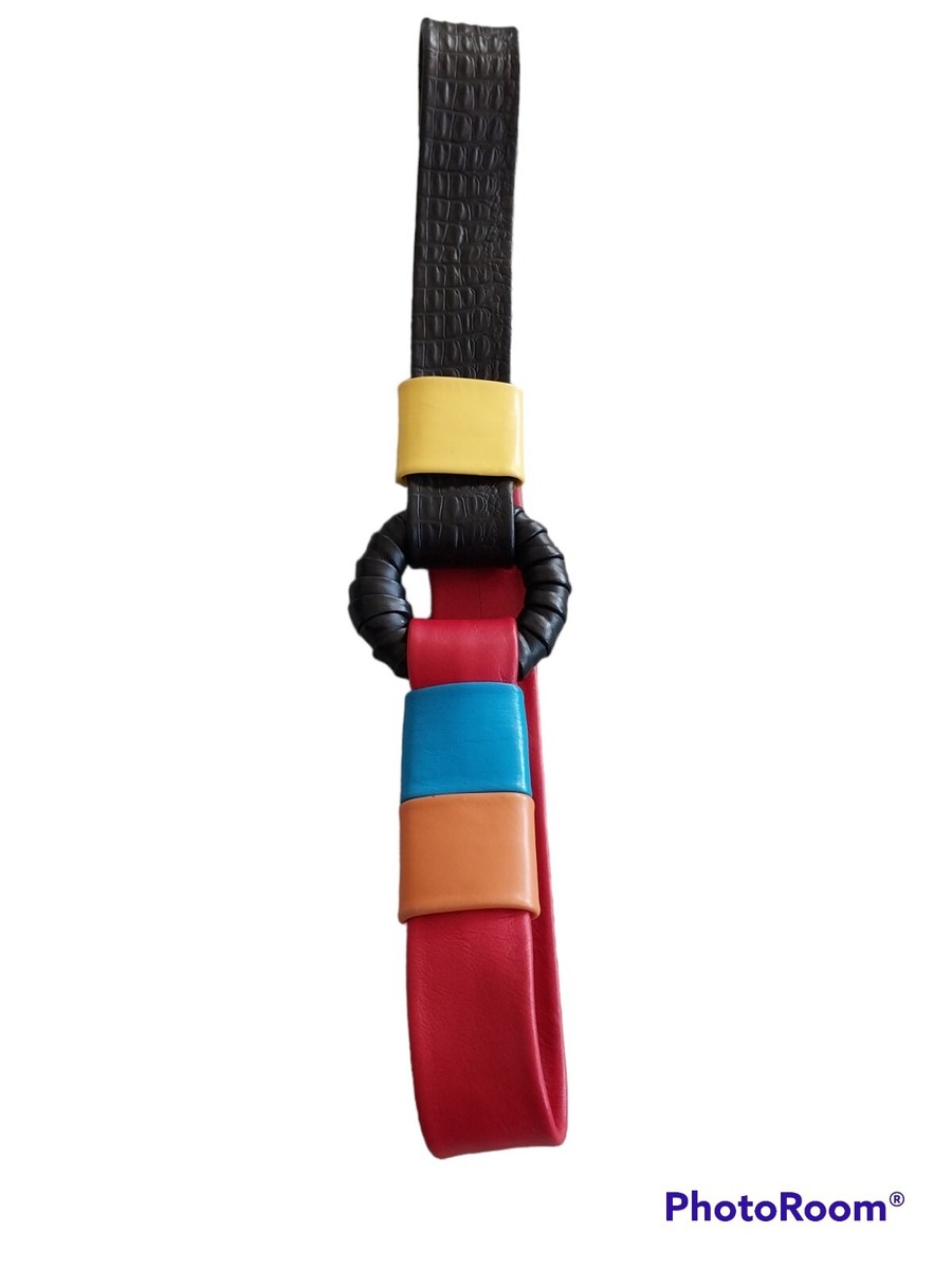 Vtg Hans Koch Soho New York Size S Leather Color Block Multicolor