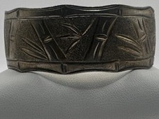 Sterling Silver Round Bamboo Etched Scroll Hawaiian Bangle Bracelet 50.14gr