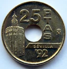 SPAIN JUAN CARLOS I 25 PESETAS 1992 KM-905 TORRE DEL ORO (MINT ROLL)