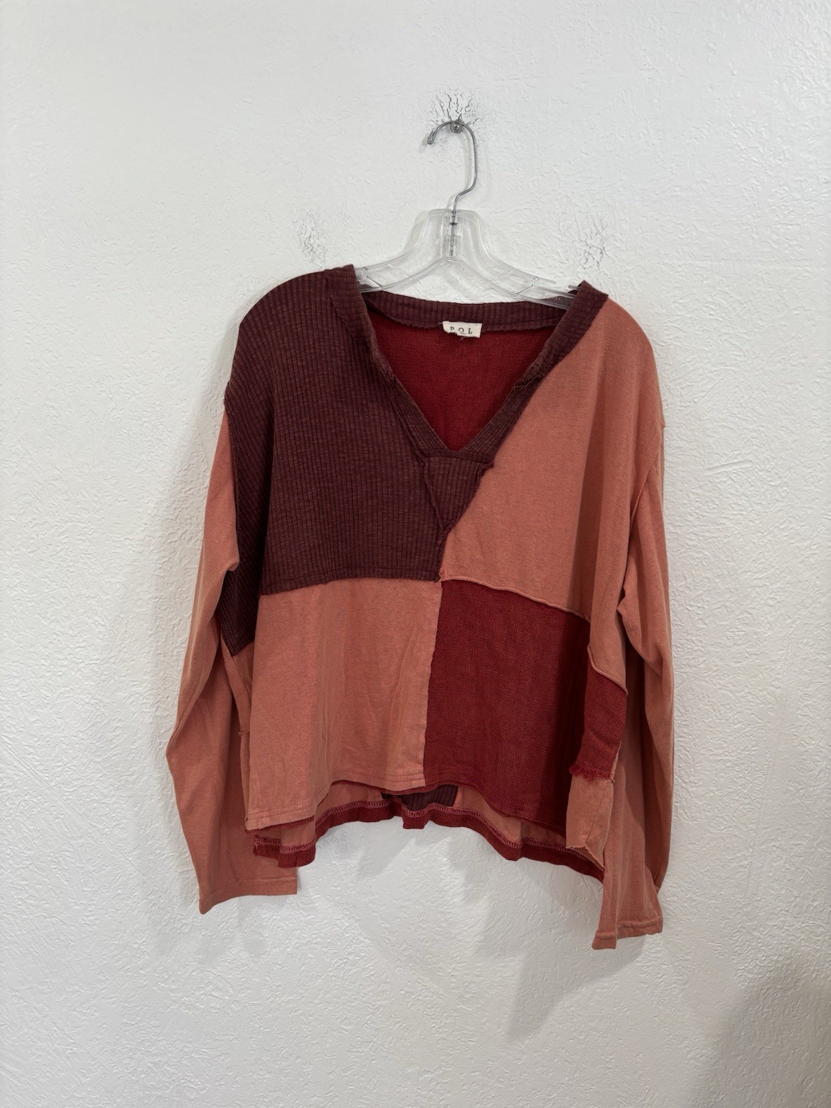 POL Notched Neck Oversized Patchwork Long Sleeve … - image 1