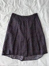 Vintage Talbots Pure Silk Printed A-Line Midi Skirt 12 Navy Red 90s Academia
