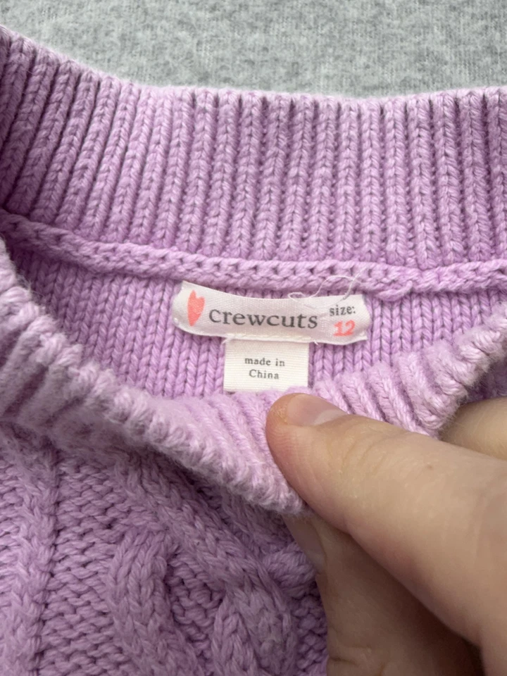 Crewcuts Sweater Youth 12 Purple Cable Knit Crewneck Long Sleeve Girls - Image 3 of 4