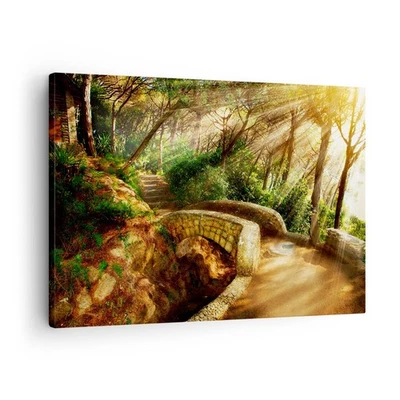 Cuadro Sobre Lienzo 70x50cm Cuadros Pared Camino puente de piedra bosque otoño - Imagen 1 de 4