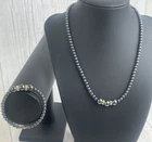 Hematite polished beads with diamante accents necklace/bracelet set - boxed