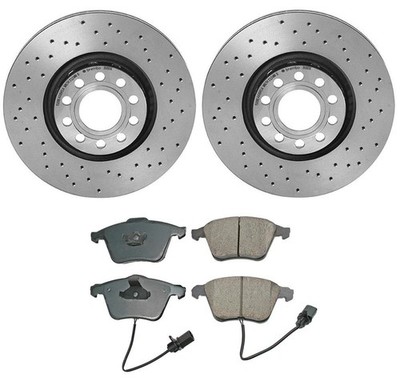 Akebono Front Brake Kit - Euro Pad Xtra Drilled Rotors For Audi A4 Quattro B7