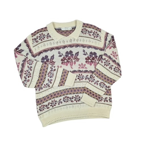 St Michael Womens Collared Sweater UK 12 Floral Fairisle Collared Knit Made in U - Picture 2 of 14