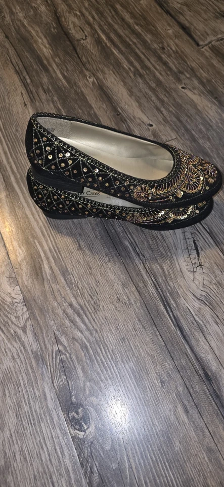 Coldwater Creek Black and Gold Loafers with Embellished Design - Image 3 of 4