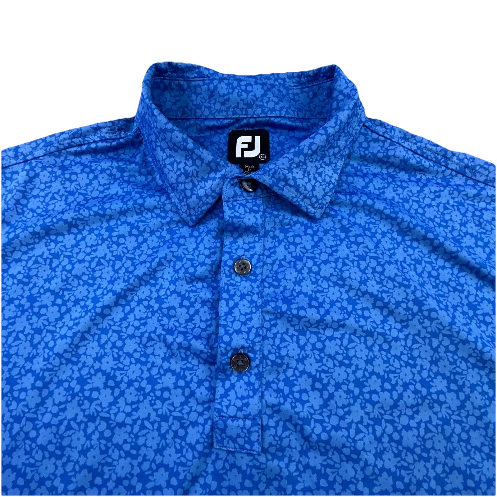 Polo Shirt Men&rsquo;s Xl Blue Floral Performance Stretch Short 