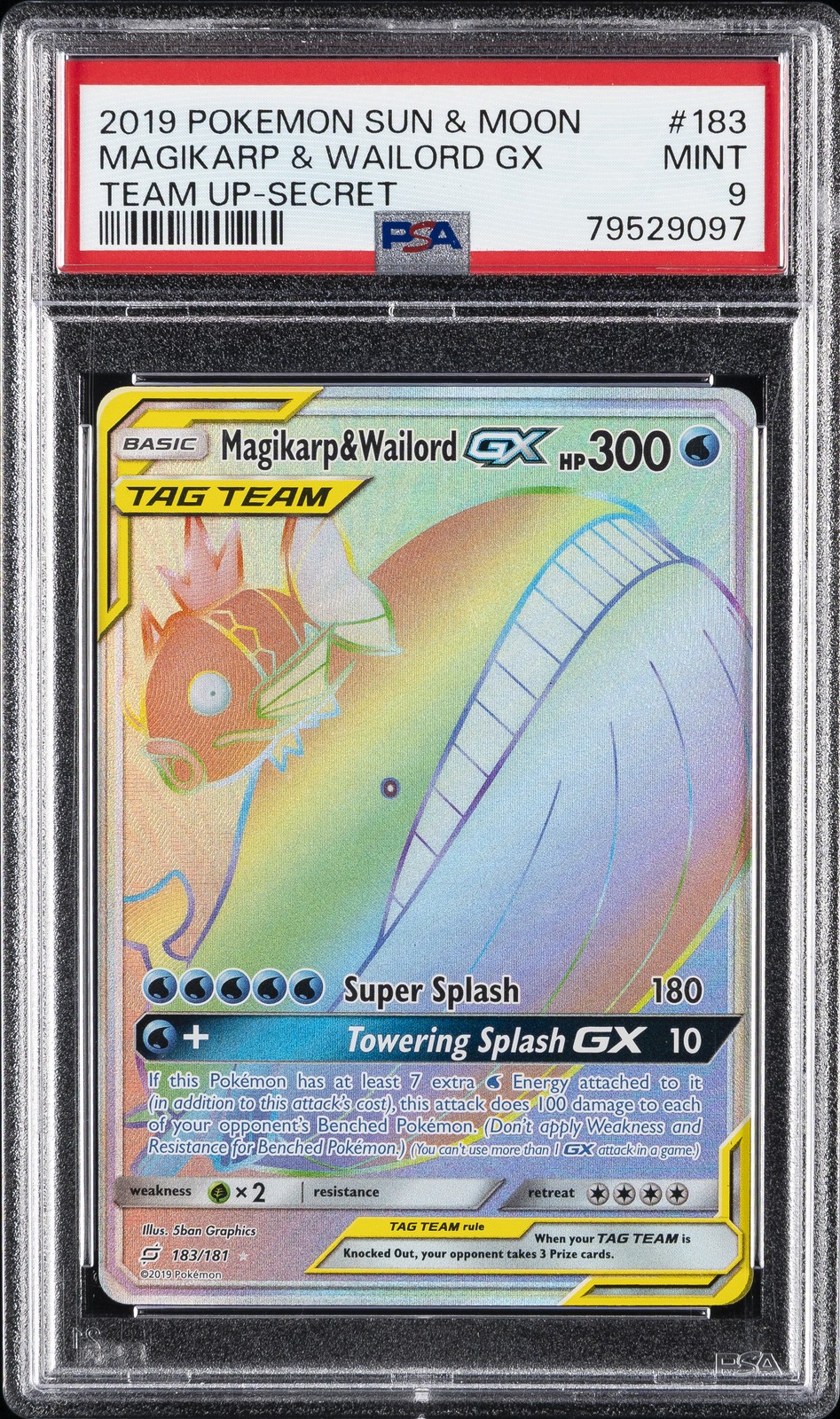 2019 POKEMON SUN & MOON TEAM UP SECRET #183 FULL ART/MAGIKARP & WAILORD GX PSA 9