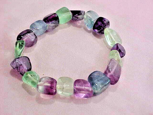 Polished Fluorite Crystal Stones Nuggets Stretch Bracelet