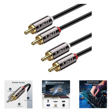 2 RCA Male to Male Audio Cable Copper Shell Gold-Plated Connectors 3 Feet for