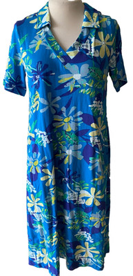 Adini 100% Baumwolle Ripp Jersey Kleid Kurzarm V Ausschnitt mit Kragen Gr. S