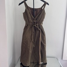 Eileen Fisher Silk Blend Dress Womens 2 Brown Wrap Tie Waist Minimalist