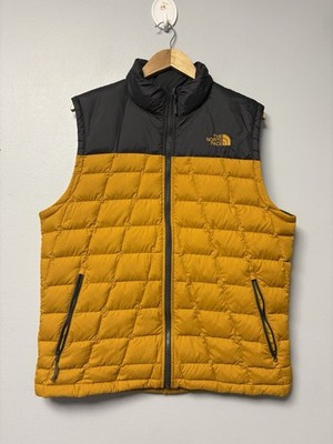 The North Face 550 Down Puffer Vest Black Mustard Yellow Outdoor Hike Men's Sz L