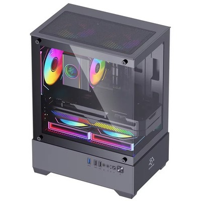 PC Gehäuse Computer Case Gaming Mikro-ATX MicroATX Schwarz Compact Tower SNOWMAN