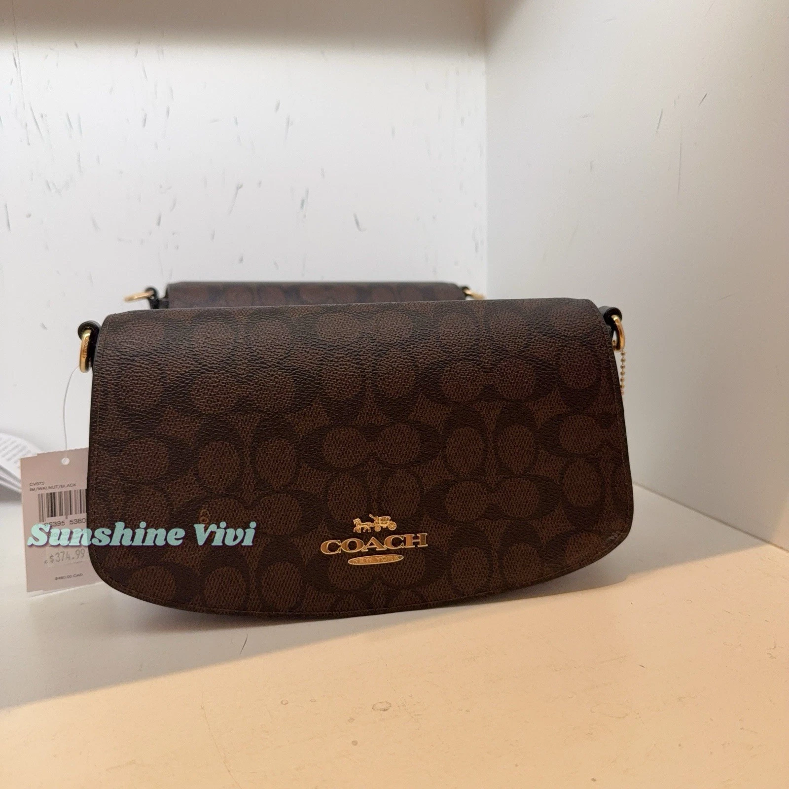 Borsa a tracolla Coach Andrea nuova con etichetta in tela firmata CV973 oro noce nero