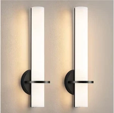 KAISITE Modern LED Black Wall Sconce Frosted Cylindrical Acrylic Shade(Set of 2)