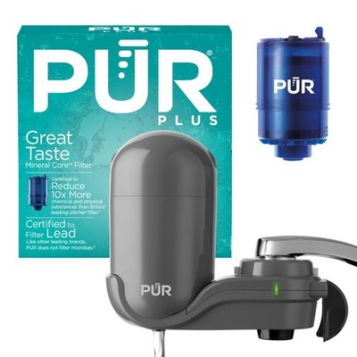 PUR Plus Vertical Faucet-Mount Water Filtration System, Lead-Reducing 1, Grey