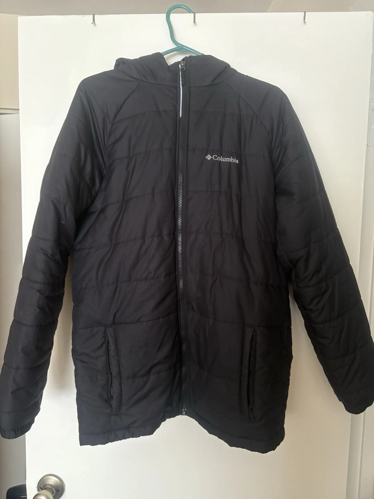 Columbia Thermal Coil Puffer Jacket XL Black Hooded slim fit