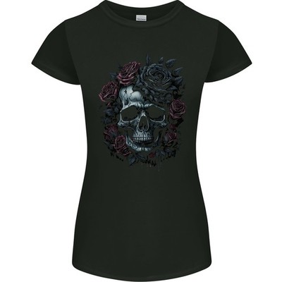 Ein Gotischer Schädel Mit Blumen Rosen Goth Damen Petite Cut T-Shirt