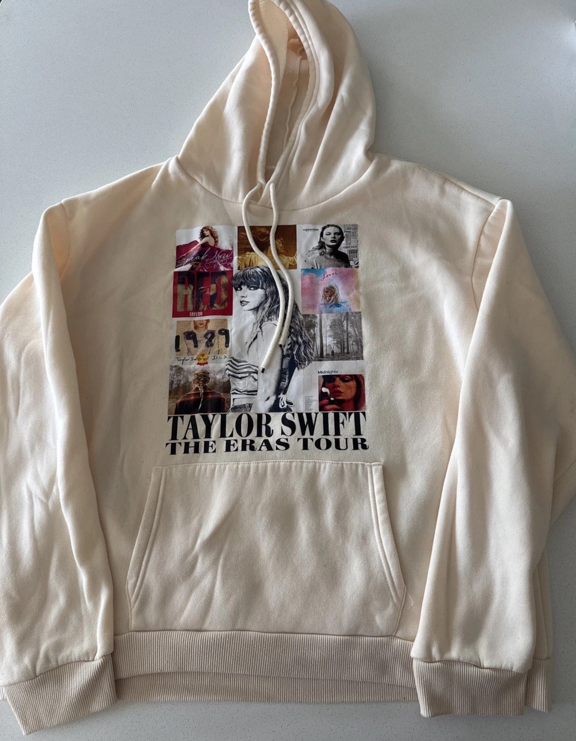 Taylor Swift Hoodie Womens Medium Beige The Eras Tour Sweatshirt Fleece Pullover