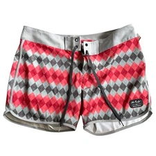 NRS Womens Gray Red Geometric Pattern Swim Board Shorts Quick Dry Size 6 Coverup