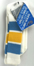 NEW Vtg Ridgeview Youth Ladies Orlon Tube Socks Sz 8-13 Over The Calf Blue Gold