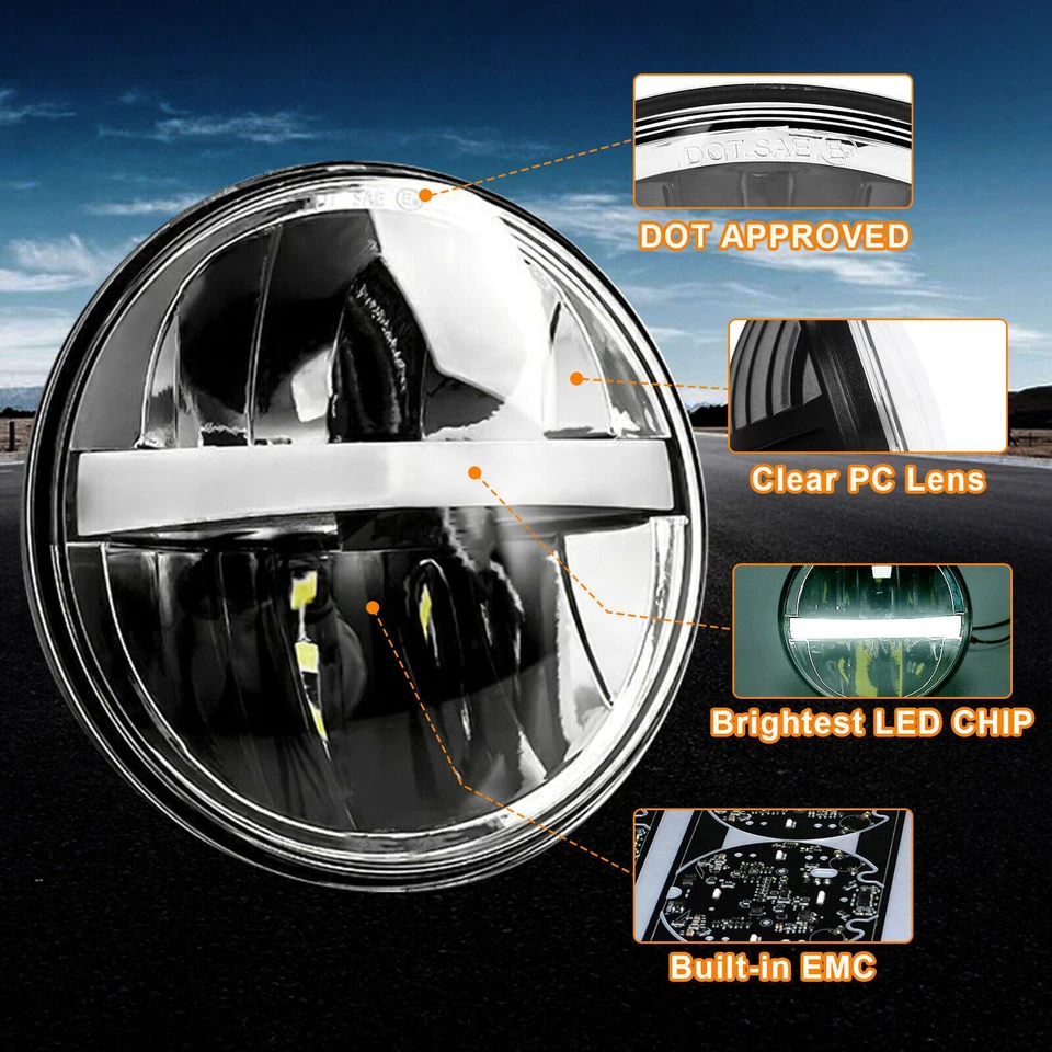 Actualización para Ford Ranchero 1958-1975 4 piezas 5,75" faros LED redondos alto/bajo DRL Foto 4 de 4