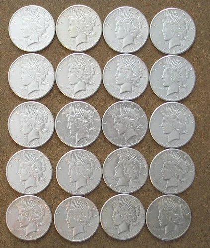 ROLL 1927-P PEACE SILVER DOLLARS..  AU/BU