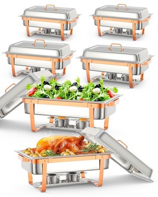 6pcs Chafing Dish Starter Set 9L Buffet Speisewärmer Warmhaltebehälter Rose Gold