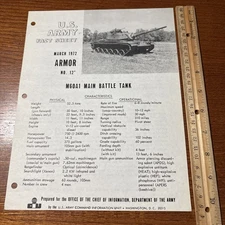 VTG 1972 U.S Army Fact Sheet Armor 12: M70A1 Main Battle Tank - US Military