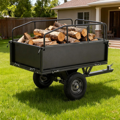 600LBS Capacity 17 Cubic Feet Dump Cart Trailer, Heavy Duty Tow behind Hauling &