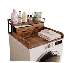 2-Tier Washer Dryer Countertop single with shelf and fabirc Twin Rustic Brown