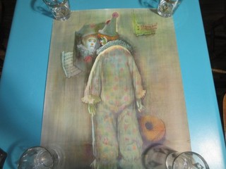 VINTAGE SAD CLOWN LITHOGRAPH PRINT UNKNOWN ARTIST 16X20 SIZE